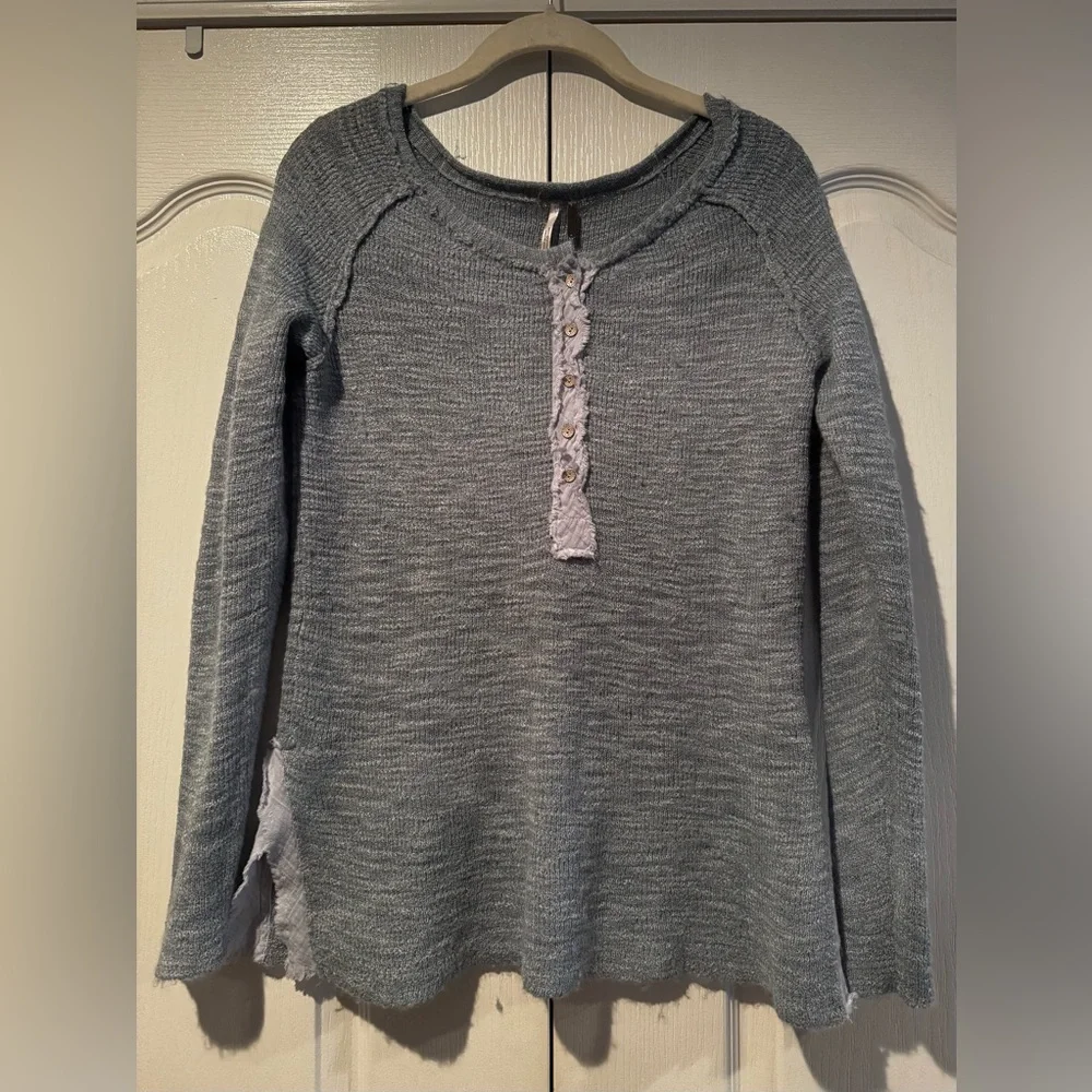 Free People Blue Mountain Song Henley Knit Long Sleeve - Size L